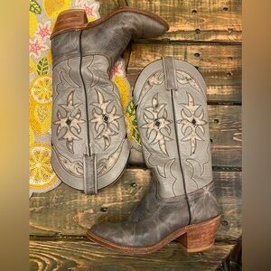 Vintage Miss Capezio Grey Leather Tall Stitched Heeled Cowboy Boots